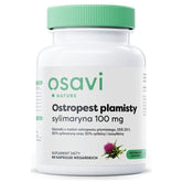 Osavi Milk Thistle supplement bottle, featuring 100mg silymarin in a vegan capsule format.